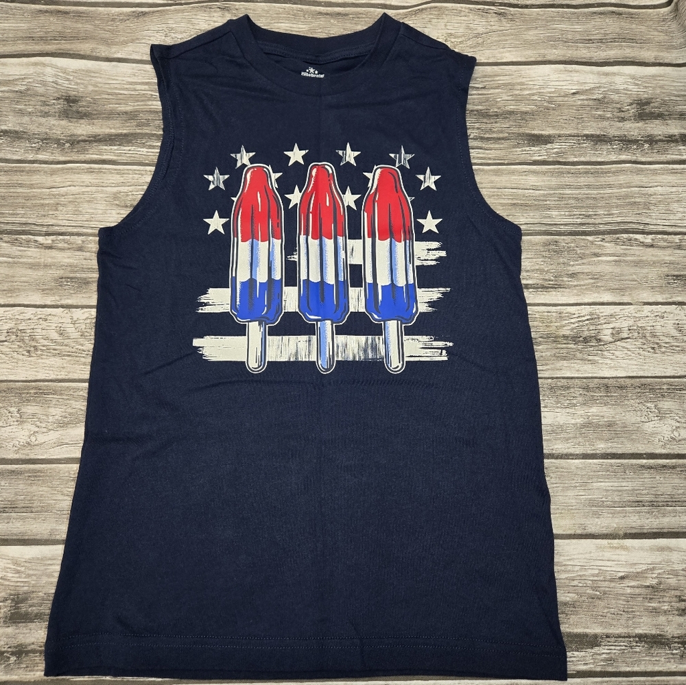 Celebrate red white and blue popcicle tank top